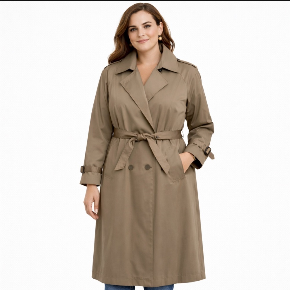 Vintage Women's Trench Coat Removeable Lining Belted  14 Petite Tan John Weitz